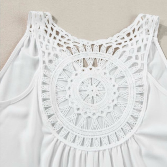 Boho Festival Crochet Patchwork Sleeveless Tunic White, Size M, NWT - Picture 11 of 13